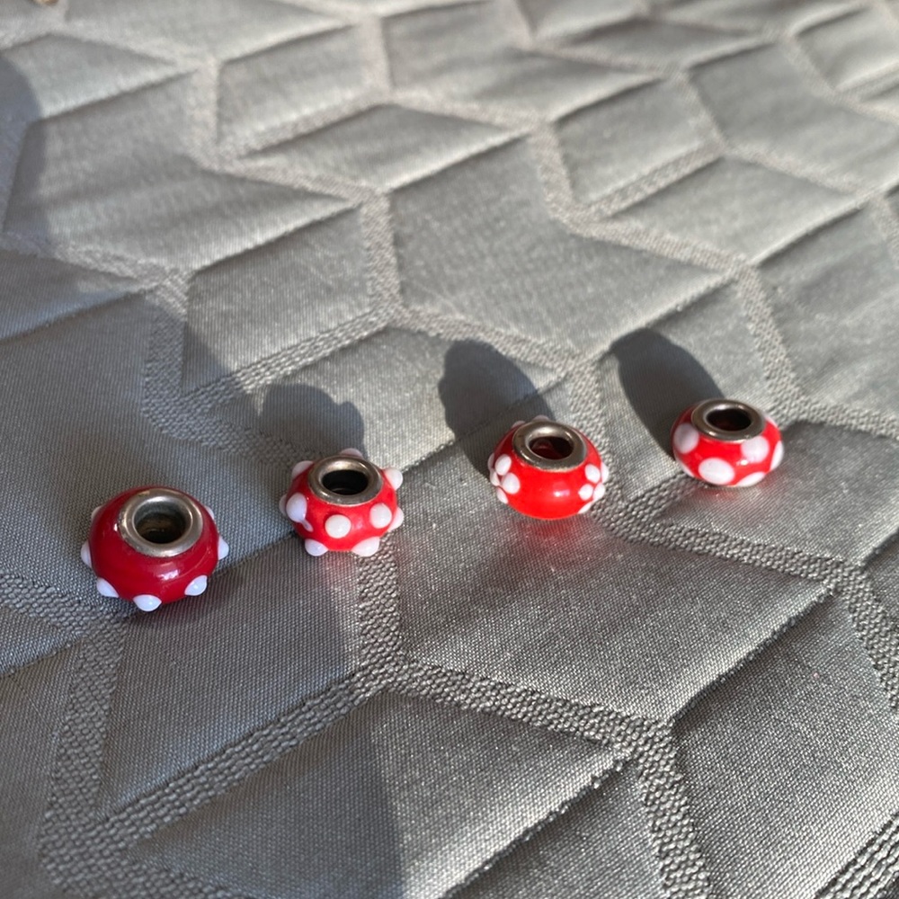 3/$12 Red white glass charms